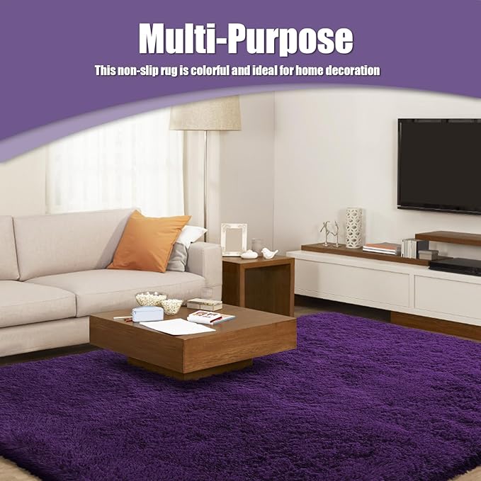Shag Area Rug for Bedroom 4x6,Purple Fluffy Area Rugs for Living Room,Soft Fuzzy Rug Non-Shedding Indoor Plush Carpet for Kids Bedroom Nursery Dorm Home Decor
