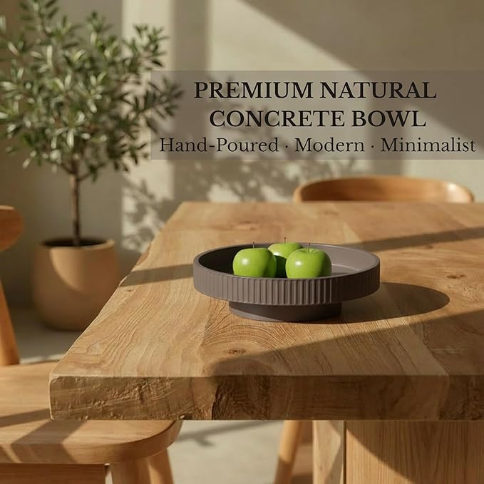 JUPTR 12” Fluted Concrete Fruit Bowl – Heavyweight Pedestal Decorative Bowl for Table Centerpiece, Entryway Catch-All & Modern Home Décor (Charcoal)