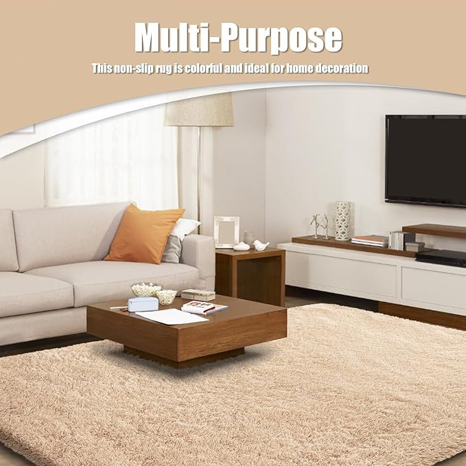 Shag Area Rug for Bedroom 4x6,Beige Fluffy Area Rugs for Living Room,Soft Fuzzy Rug Non-Shedding Indoor Plush Carpet for Kids Bedroom Nursery Dorm Home Decor