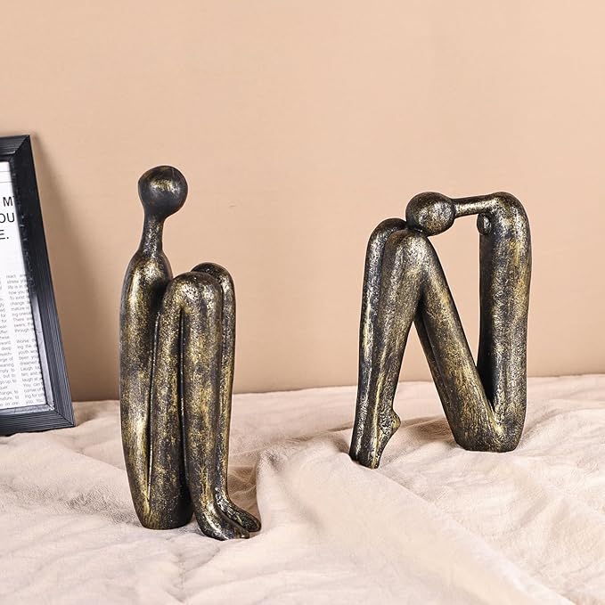 orenm Modern Decorative Bookends for Heavy Books, Thinker Statue Book Holders for Shelves & Office Desk, Abstract Aesthetic Book Ends Stoppers, Bookshelf Decoration (Bronze)