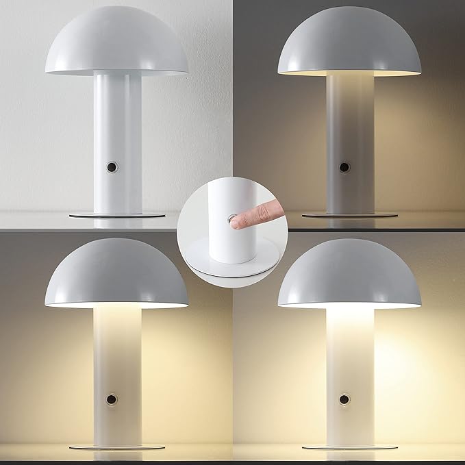 JONATHAN Y JYL7115B Boletus 10.75" Contemporary Bohemian Rechargeable/Cordless Portable Iron Integrated LED Mushroom Table Lamp Modern, Coastal Bedside Desk Nightstand Lamp, White