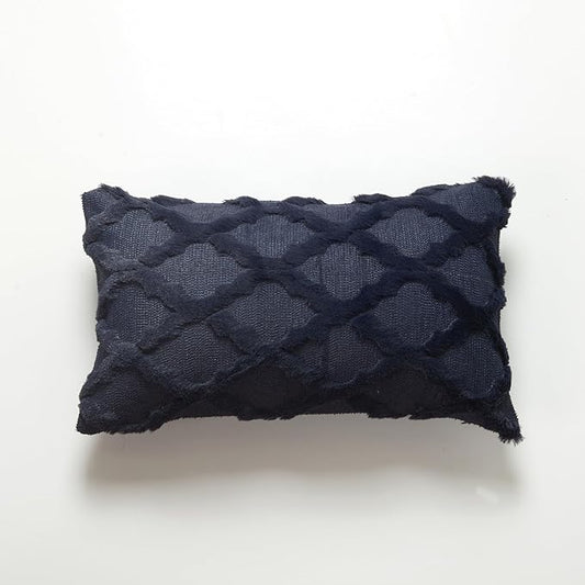 EMMTEEY Boho Pillow Covers 12X20 - Fluffy Stripe Single-Sided Embroidery with Soft Faux Fur, Boho Décor Pillow Case for Couch, Sofa Bedroom, Navy Blue