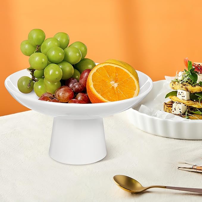VILLCASE Footed Fruit Bowl Ceramic, 7 inch Decorative Pedestal Bowl for Snacks Dessert, Modern Ceramic Fruit Container Basket for Home Dining Kitchen Counter Decor