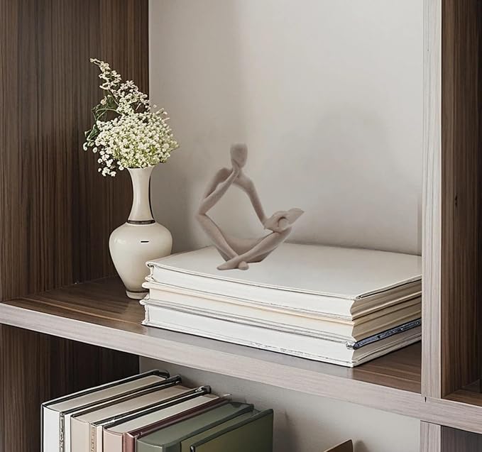 "Reading Woman Thinker Sculpture is a Modern Abstract Decorative Piece, a Favorite Among Book Lovers and Thinkers, Suitable for Placement in Living Rooms, Offices, and bedrooms. (Sandstone B)