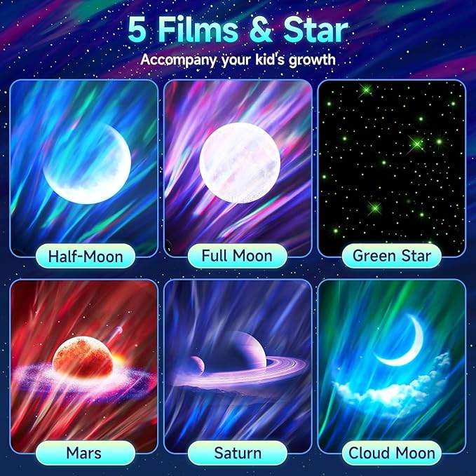 One Fire Northern Lights Projector,300+Color Modes Galaxy Projector for Bedroom, 15 White Noise Galaxy Light Projector, 5Moon Star Projector, Bluetooth Aurora Light Projector, Remote Timer Star Lights