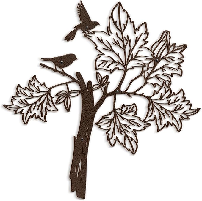 SIGNLEADER Metal Wall Art Decor Bird Standing on Tree Minimalist Modern Abstract Wall Sculpture Hangings Home Decoration for Living Room, Bedroom, Bathroom, Kitchen, Outdoor - 18" Bronze