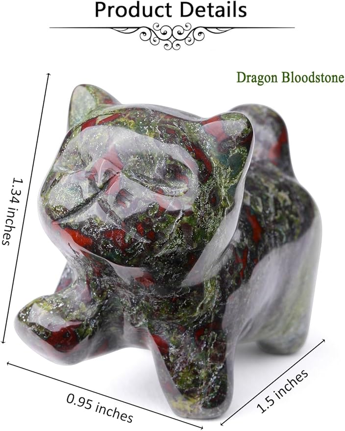 Jovivi Natural Dragon Bloodstone Crystal Cat Statue Home Decor Carved Gemstone Cats Figurine Collectibles Pocket Sculpture Pet Memorial Decorative Ornament Gift for Cat Lovers