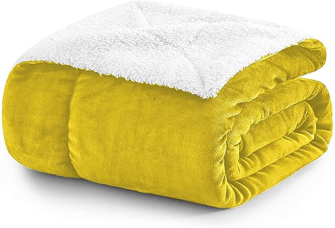 MOONLIGHT20015 Sherpa Blankets Queen Size - (Ochre, 90X90 Inches) Fuzzy, Soft and Wool/Fleece Blanket for Bed, Fluffy Blankets for Winter, Camping and Travel