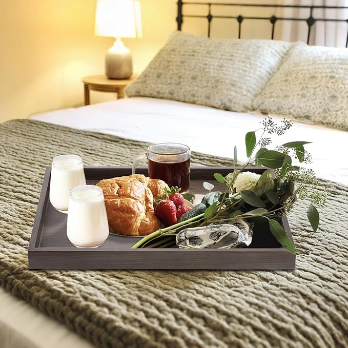 Wooden Serving Tray Home Decor,Black Walnut Wood Ottoman Tray for Living Room,Classic Wood Decorative Storage Coffee Trays,Storage and Display of Bread Food Fruit
