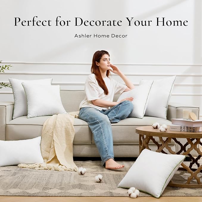 Ashler 26x26 Pillows Insert (Set of 2) - Throw Pillow Inserts with 100% Cotton Cover - 26 Inch Euro Pillows Sofa Stuffer Pillow Inserts -Decorative White Couch Pillow