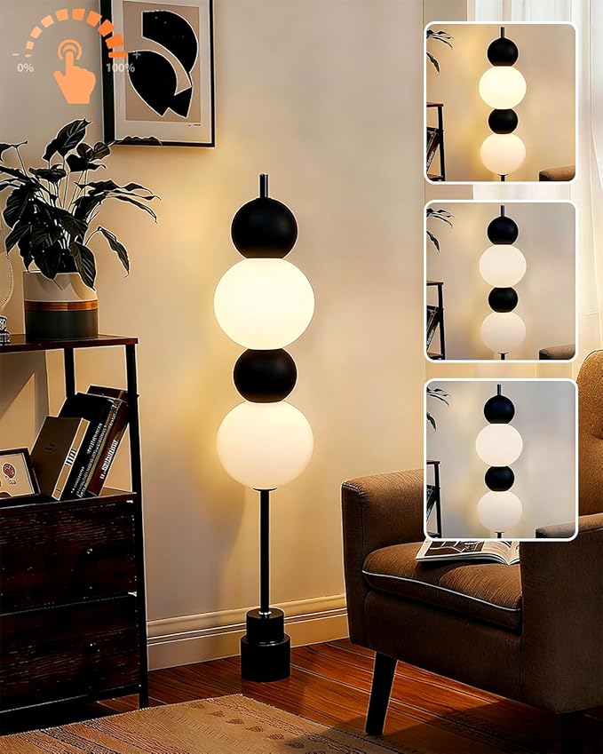 Lightdot Black Globe Floor Lamp with 3 Color Temperatures LED Bulbs,Dimmable Floor Lamps with Touch Switch,Unique Modern Standing Tall Lamp for Bedroom Living Room Home Office