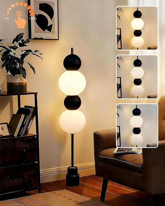 Lightdot Black Globe Floor Lamp with 3 Color Temperatures LED Bulbs,Dimmable Floor Lamps with Touch Switch,Unique Modern Standing Tall Lamp for Bedroom Living Room Home Office