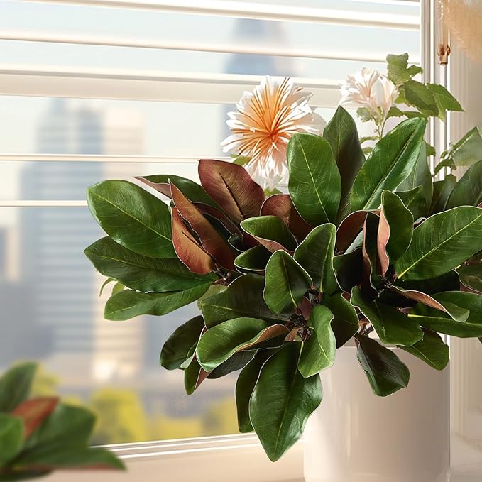 6 Pcs Magnolia Artificial Leaves Branches 22 Inch 3D Real Touch Faux Magnolia Stems Fake Magnolia Twigs for Indoor Outdoor Vase Filling Home Wedding Floral Arrangement Decoration