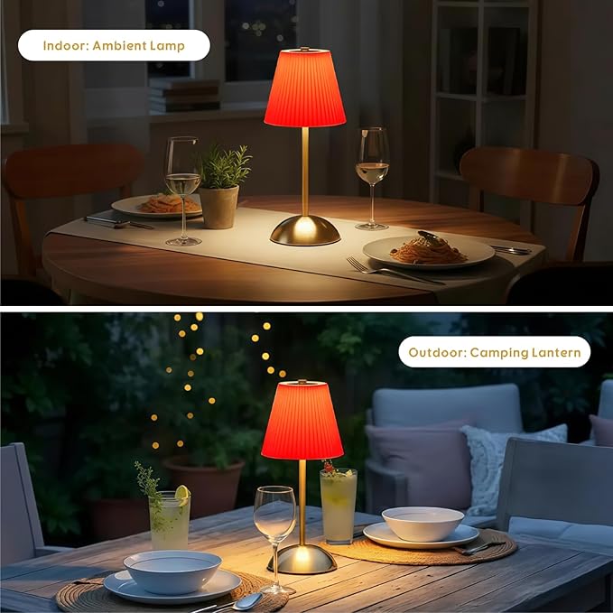 Set of 2 Cordless Table Lamps Rechargeable, 3CCT & Stepless Dimming, LED Wireless Outdoor Table Lamp with Touch Activation for Tabletop Bedside Patio, 12 * 5 Inches (Tangerine Orange)