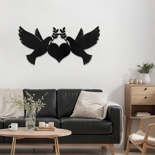 SIGNLEADER Metal Wall Art Decor Dove of Peace and Love Minimalist Modern Abstract Wall Sculpture Hangings Home Decoration for Living Room, Bedroom, Bathroom, Kitchen, Outdoor - 18" Black