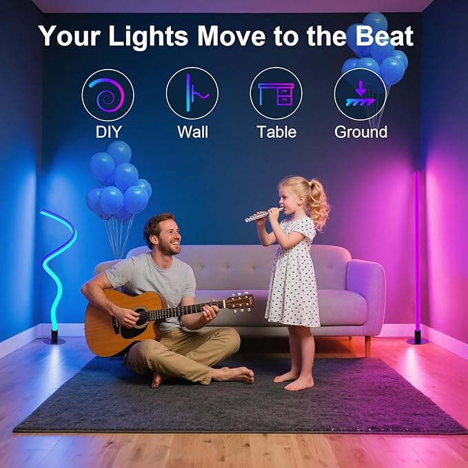 Corner Floor Lamp 2 Pack, LED Corner Lamp with 1300lm Smart Modern Floor Light with Music Sync, 16 Million Colors, Timer and DIY Shape with APP & Remote Control for Living Room, Bedroom, Gaming Room