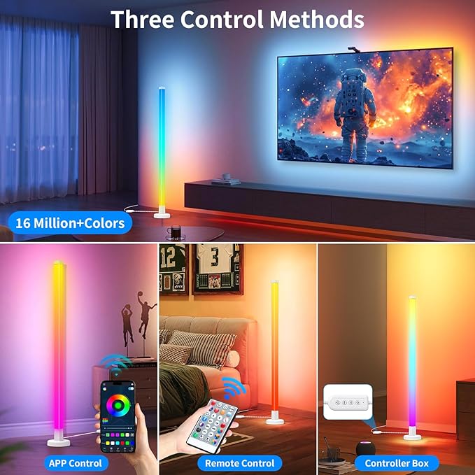 Corner Floor Lamp, Smart RGB Corner Lamp with App and Remote Control, Music Sync Standing Lamp with 16 Million DIY Colors, Modern LED Ambient Light for Bedroom, Living Room, Gaming Rooms