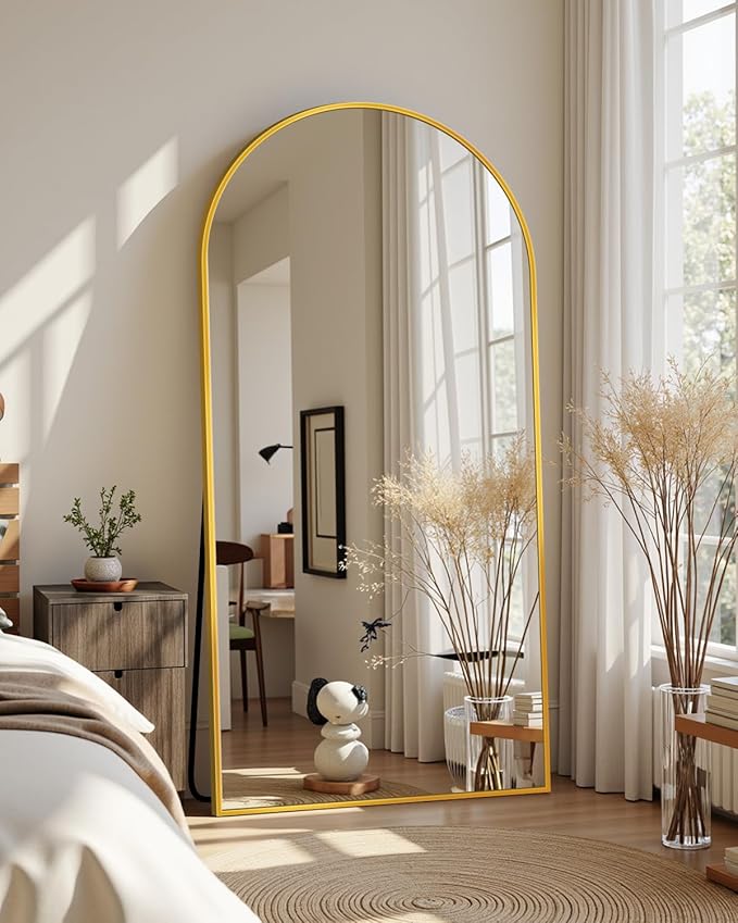 Suidia Arched Full Length Mirror, 71"x26" Floor Mirror Freestanding, Floor Standing Full Body Mirror with Stand for Bedroom, Hanging Leaning Mounted for Living Room Cloakroom, Gold