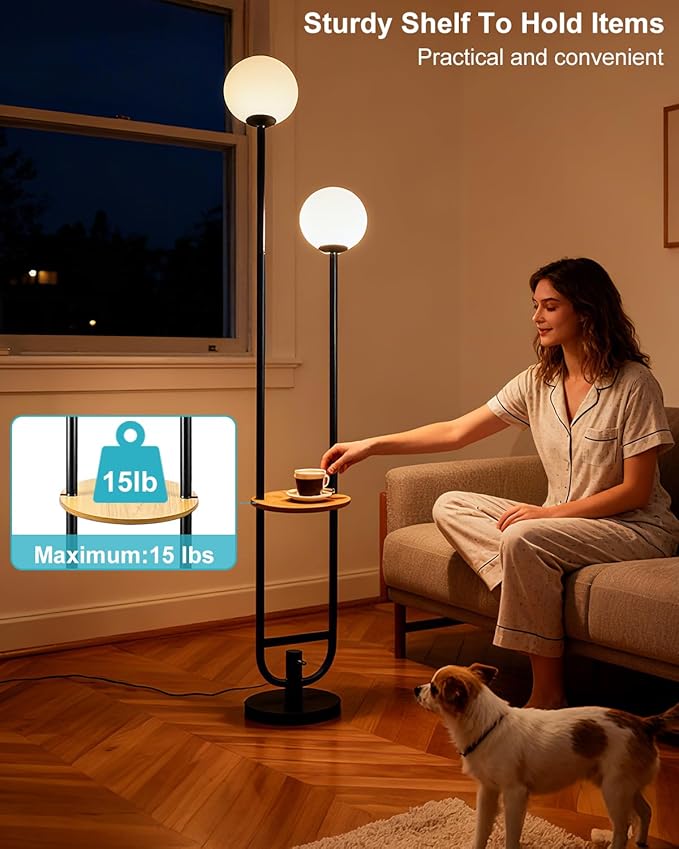 ACOHOOK 63IN Black Floor Lamp, Modern Mid Century Globe Standing Lamps with 3000K LED Bulbs Candle Holder Style Unique Vintage Tall Floor Lamp for Living Room/Wedding