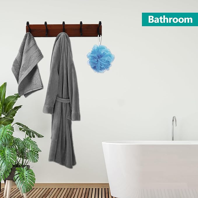 2PCS Coat Rack Wall Mount Coat Hooks Coat Hanger with 5 Hooks 2 Installation Over Door Hooks Wood Plank Hat Rack for Wall Hooks Hanging Coat Hat Jacketgt Mudroom Bathroom Entryway-Black