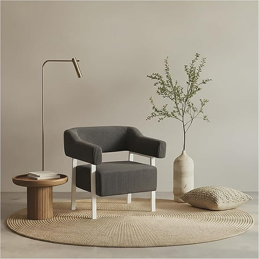 Wismestr Corduroy Upholstered Accent Chair - Cozy Modern Decorative Armchair, Comfortable Cute Corner Side Chairs for Living Room, Bedroom, Reading Nook, Small Spaces (Grey, White Leg)
