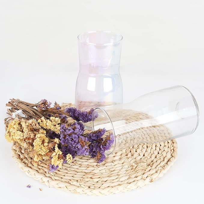 8 Inch Iridescent Glass Vase - Modern Boho Style Centerpiece for Flowers, Home Decor, Wedding, Housewarming & Office Accent, Idea