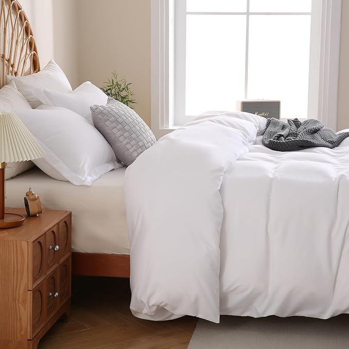 JSD White Duvet Cover Set Full Size, 3 Piece Duvet Cover with Pillow Shams, Soft Brushed Microfiber Zipper Closure, Comforter Not Included