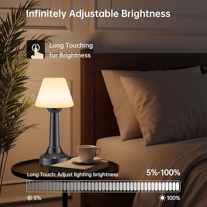 TRRMEZY Cordless Shower Lamp Waterproof, 18-Hour Rechargeable Battery Operated Outdoor Lamp, Dimmable Touch Table Lamp, IP65 Wireless LED Night Light for Bathroom Patio Camping Restaurant Bar Home
