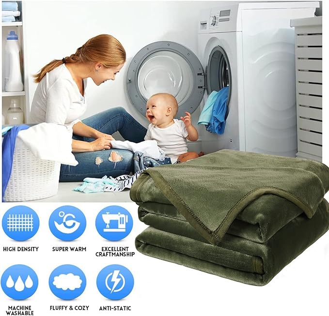 EASELAND Soft King Size Blanket All Season Warm Microplush Lightweight Thermal Fleece Blankets for Couch Bed Sofa,90x108 Inches,Olive Green