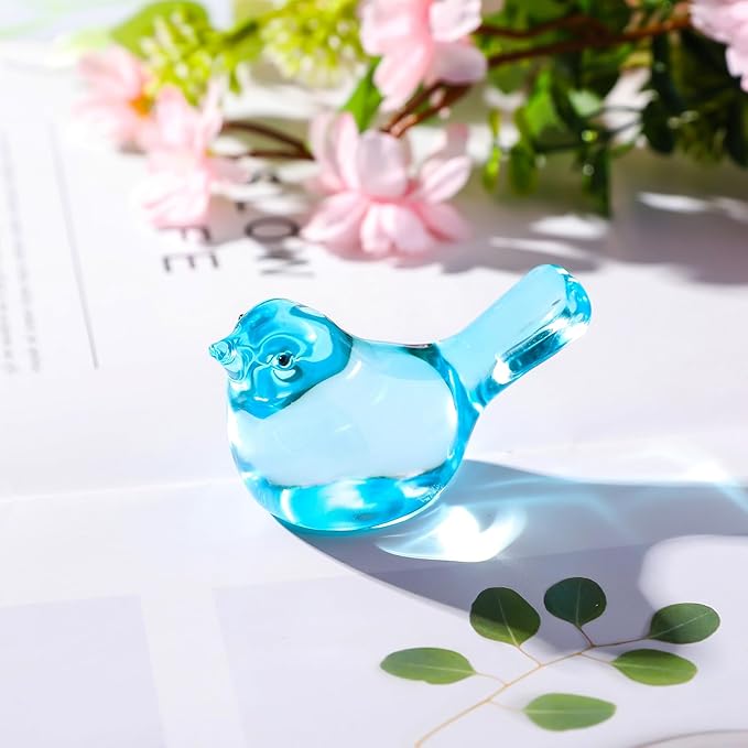 YWHL Handmade Crystal Lake Blue Bird Figurines, Animals Gifts for Birds Lovers Women Men, Art Glass Birds Collectible for Home Decor, Desk Table Home Office Decoration