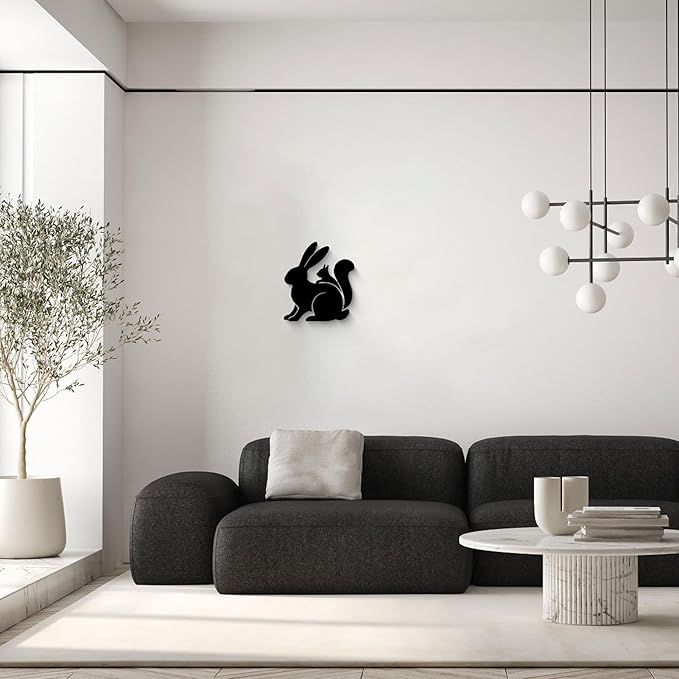 GlintHome Black Metal Wall Art - Rabbit and Squirrel Cute Silhouette Wall Decor for Bathroom Bedroom Living Room Home Decor