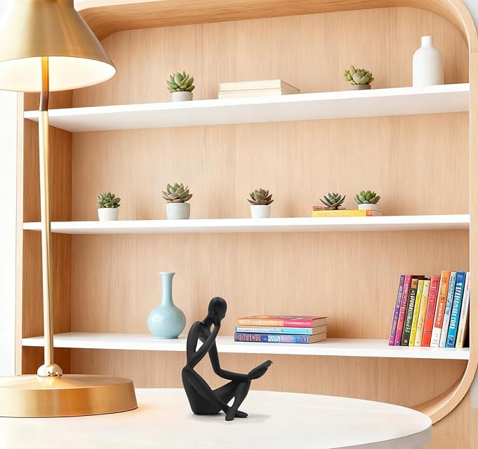 "Reading Woman Thinker Sculpture is a Modern Abstract Decorative Piece, a Favorite Among Book Lovers and Thinkers, Suitable for Placement in Living Rooms, Offices, and bedrooms. (Black B)