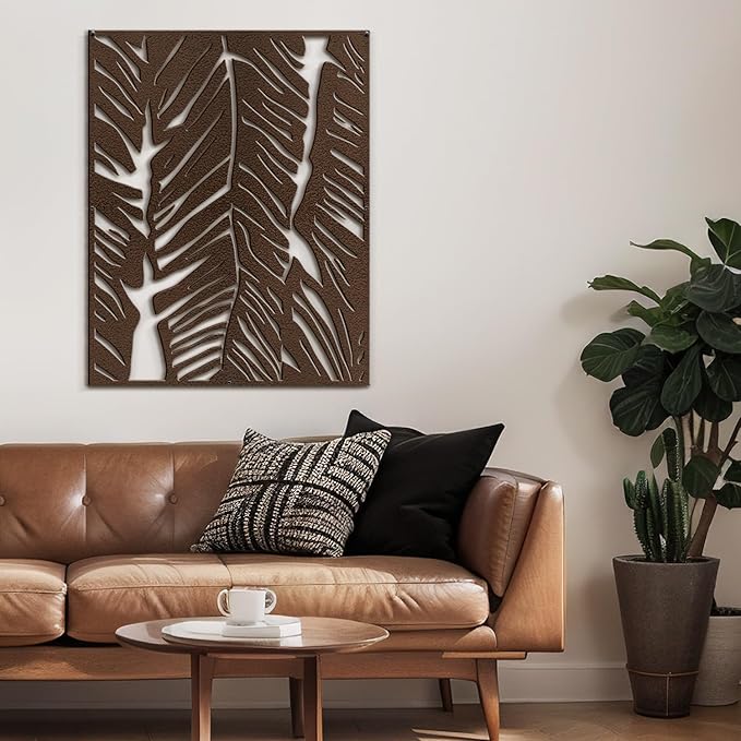 SIGNLEADER Metal Wall Art Decor Bronze Plant Leaves Minimalist Modern Abstract Wall Sculpture Hangings Home Decoration for Living Room, Bedroom, Bathroom, Kitchen, Outdoor - 18" Bronze