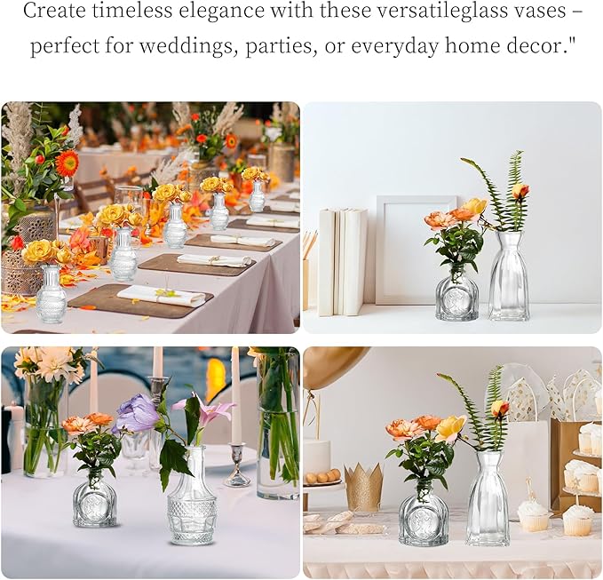 Glass Bud Vases Set of 64 - Assorted Small Mini Glass Vases for Flowers, Crystal Vintage Vase Set, Bulk Centerpieces for Table Décor, Wedding, Home and Events (Clear, 64 Pcs)