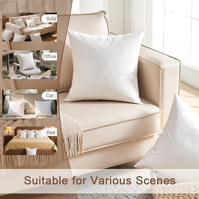 KUSNUG Organic Feather Down Throw Pillow Inserts (26x26 Inch, Set of 2) - 100% Cotton Shell, Filling of Feathers & Memory Foam, Euro Square Decorative Pillow Form Core for Couch, Sofa, and Bed