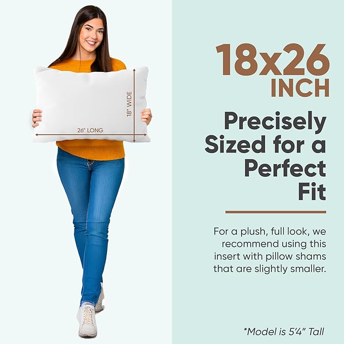 Pillowflex Synthetic Down Pillow Insert - 18x26 Down Alternative Pillow, Ultra Soft, Large Rectangle, Lumbar, Back, Sofa, Sleeping Pillow - 1 Decorative Pillow Form