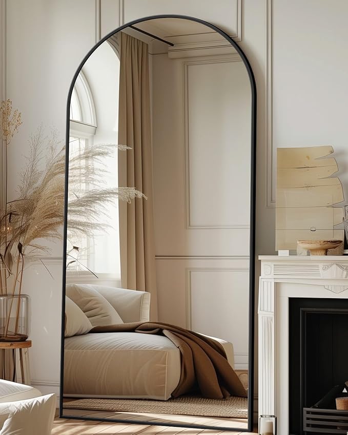 Antok Full Length Mirror, 71"x26" Floor Mirror with Stand, Hanging Mounted Mirrors for Bedroom, Living Room, Cloakroom, Dining Room, Black, Arched