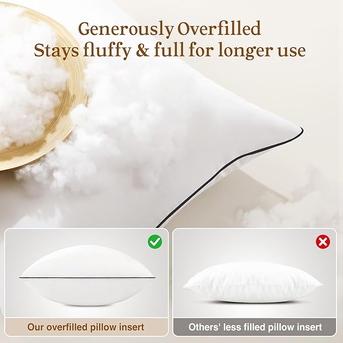 puredown® 26x26 Pillow Inserts Set of 2, Full Fluffy Down Alternative Euro Pillow Inserts, Soft Plush Decorative Throw Pillows for Couch, Sofa, Bed and Home Decor