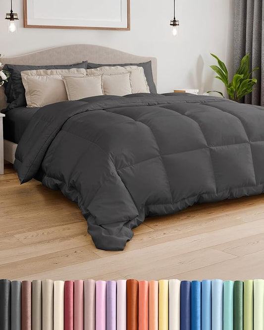 Cal King Size, Dark Gray Alternative Down Comforter - Warm, Lightweight, Luxury, & Breathable Hotel Quality Bedding Set - All Season Fluffy & Cozy Oversized Cooling Microfiber Duvet Insert Comforter