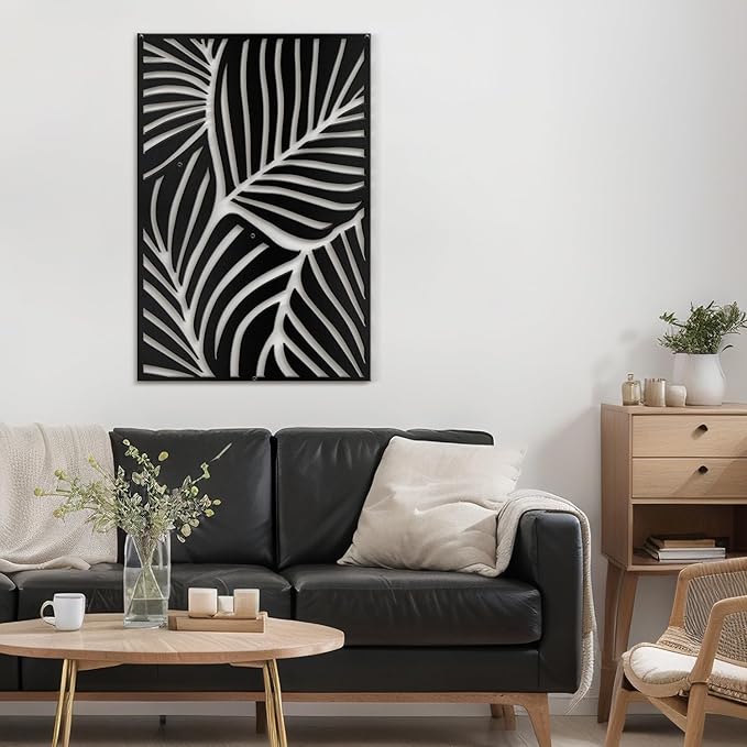 SIGNLEADER Metal Wall Art Decor Black Leaves Minimalist Modern Abstract Wall Sculpture Hangings Home Decoration for Living Room, Bedroom, Bathroom, Kitchen, Outdoor - 18" Black