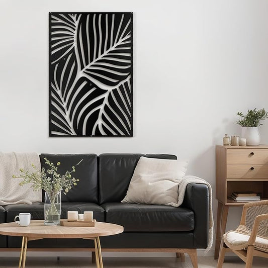 SIGNLEADER Metal Wall Art Decor Black Leaves Minimalist Modern Abstract Wall Sculpture Hangings Home Decoration for Living Room, Bedroom, Bathroom, Kitchen, Outdoor - 18" Black