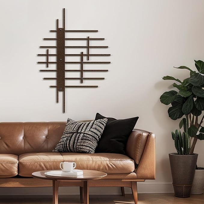 SIGNLEADER Metal Wall Decor Linear Abstract Minimalist Modern Luxury Wall Sculpture Hangings 3D Statue Home Decoration for Living Room, Bedroom, Bathroom, Kitchen, Fireplace, Office - 18" Bronze