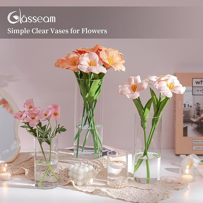 36Packs Cylinder Glass Vases for Centerpieces: Glasseam Clear Flower Vases Set Bulk 4" 6" 8" 10" Hurricane Floating Pillar Candle vase Holder - Modern Centerpiece for Wedding Dining Home Table Decor