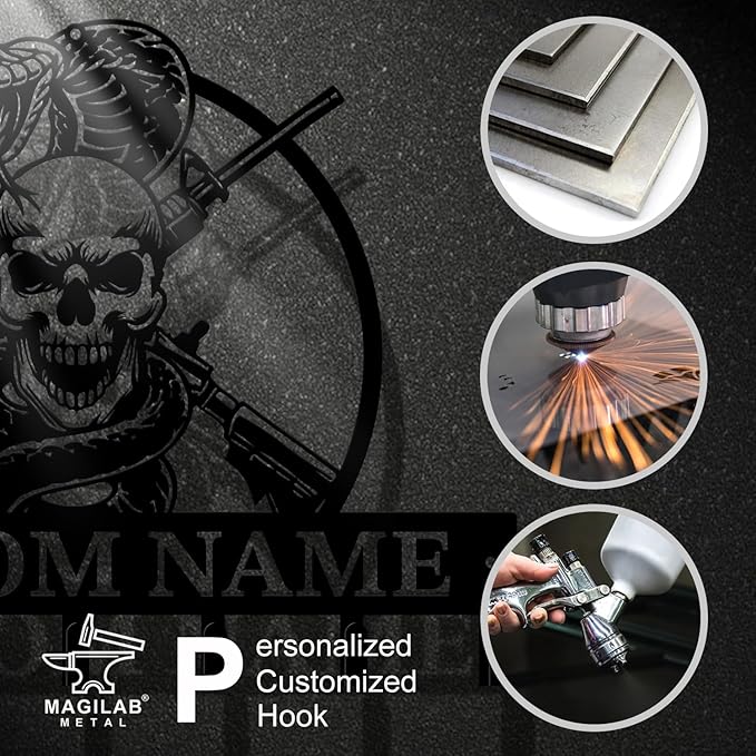 Personalized Custom Name Gun Wall Hooks,Metal Gun Room Art Clothes Hooks,Metal Gun Wall Home Storage Decorative,For Front Door, Hallway, Kitchen, Bedroom,Keys,Hats (Style L)