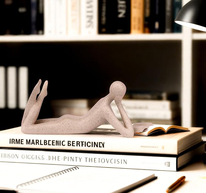 "Reading Woman Thinker Sculpture is a Modern Abstract Decorative Piece, a Favorite Among Book Lovers and Thinkers, Suitable for Placement in Living Rooms, Offices, and bedrooms. (Sandstone A)