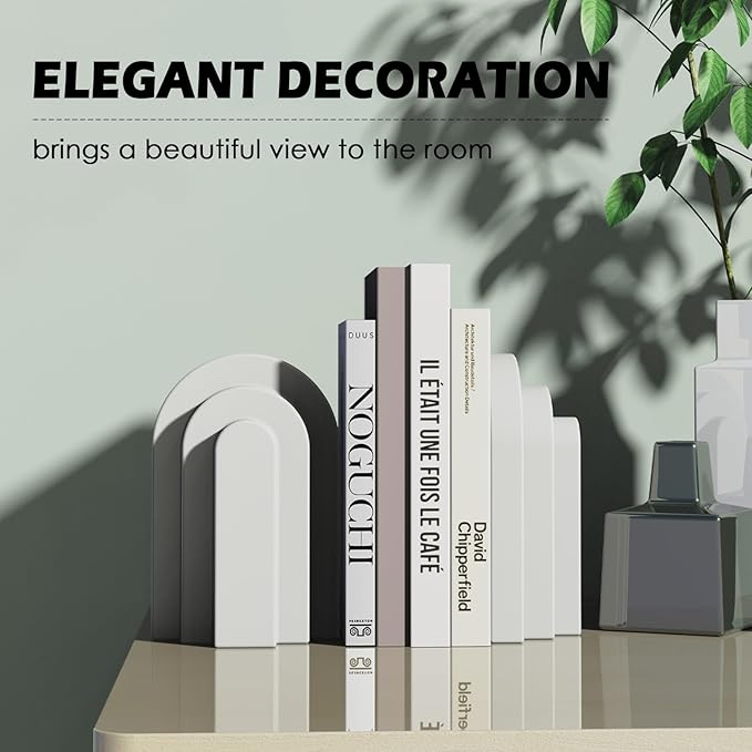 Wegaso Heavy Duty Concrete Bookends for Shelves-Vintage Decorative Bookends for Heavy Books,Reinforced Modern Design,Durable Heavy Bookends for Living Room & Study(2-Pack)