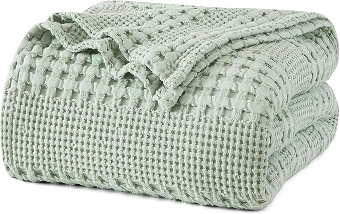 PHF 100% Cotton Waffle Weave Blanket Twin Size for Bed, Soft Lightweight & Breathable, All-Season Comfort, 300 GSM Luxury Aesthetic Blanket for Home Decor, 66"x90", Mint Green