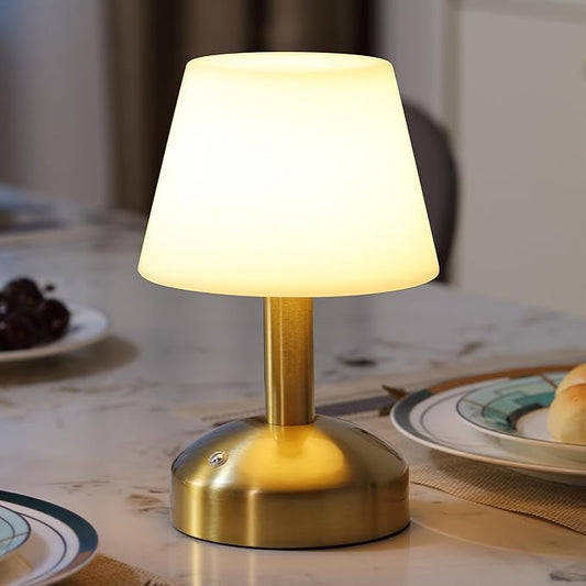 KDG Modern Cordless Small Table Lamps, Portable LED Dimmable Desk Lamp, 4000mAh Rechargeable Battery Operated Lighting for Restaurant, Bedroom, Bedside, Bar, Outdoor, Camping, Night Light(Gold)