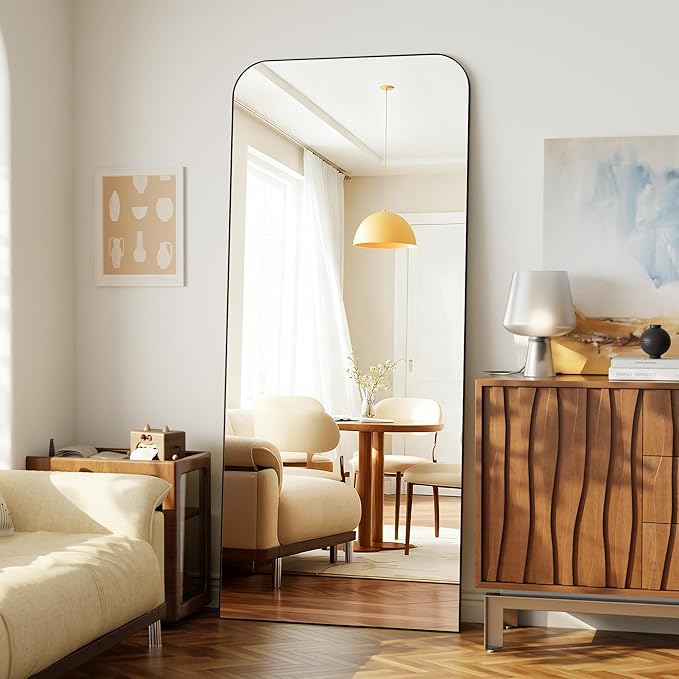Full Length Mirror 71"x26" Mirror Full Body with Aluminum Alloy Frame Top Square-Edged Floor Mirror with Stand for Bedroom Living Room Dressing Room Black
