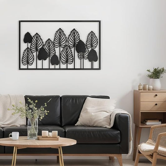 SIGNLEADER Metal Wall Decor Palm Tree Leaves Minimalist Modern Abstract Wall Sculpture Hangings Home Decoration for Living Room, Bedroom, Bathroom, Kitchen, Outdoor - 24" Black